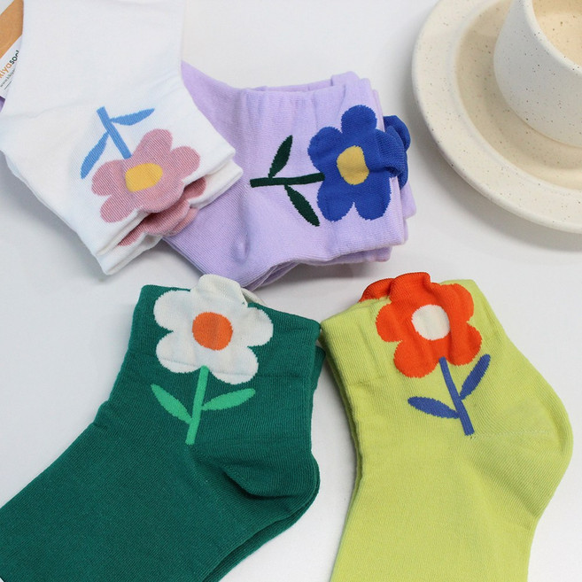 발목 조임 없는 무압박 왕꽃무늬 봄양말 플라워 여성용