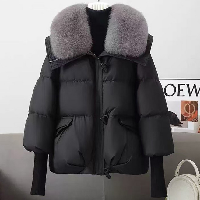 타임퓨어 겨울 오버핏 패딩 모피 칼라 숏 기장 팅 자켓 지퍼 조임 포켓 디자인 스트링 포켓 방한용 오버사이즈 팅 코트