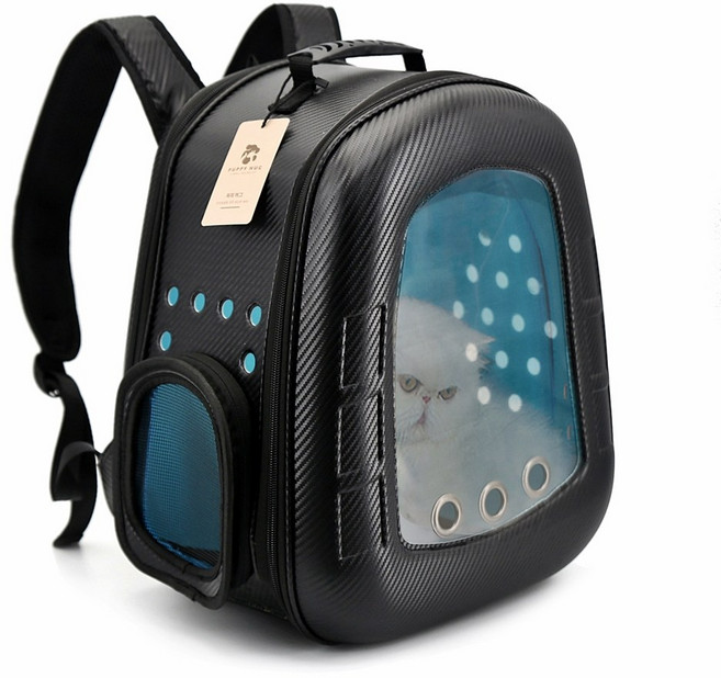 퍼피허그 Hard Shell 투명 우주선 강아지 백팩 산책가방 이동 가방 고양이 애견 기내용 컨넬 배낭, 1개, 블랙