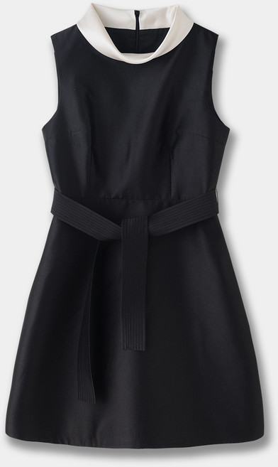 【赫本風顯瘦】小黑裙 連衣裙 氣質連衣裙 收腰連衣裙 無袖A字裙 圓領繫帶設計 法式復古 通勤約會 明星同款