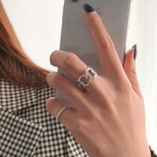 실버 체인 볼드 반지 행운 포인트 오픈링 커플링