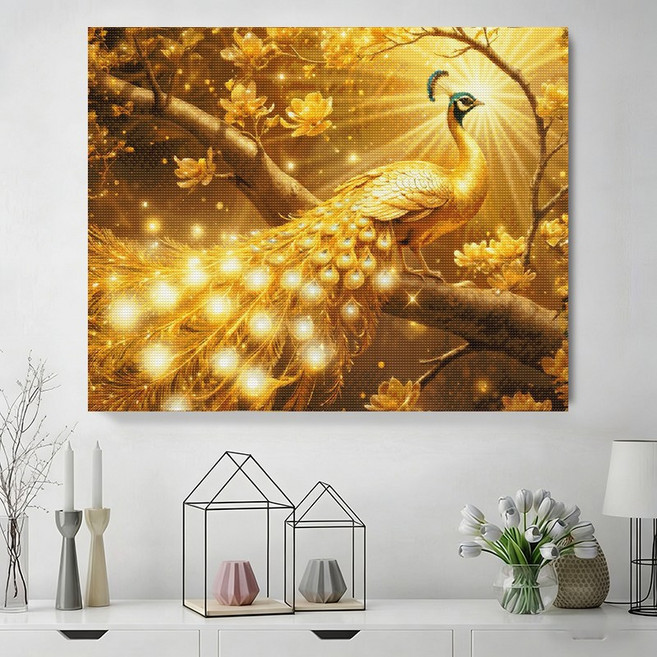 wonderful live 보석십자수 대형 DIY 키트 캔버스형 액자 풍경 인물 해바라기 꽃식물 부엉이 40 x 50 cm, 1개, 부귀  공작