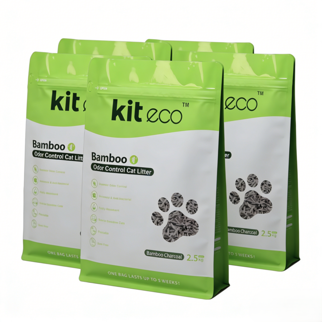 식물성 고양이모래 숯 함유 대나무섬유 무분진 생분해 변기배출 가능 초강력 탈취 두부모래 대체 캣리터, 대나무 숯내, 4개, 2.5kg