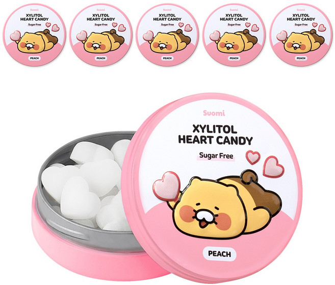 Suomi 춘식이 자일리톨 하트 캔디 복숭아향, 40g, 6개