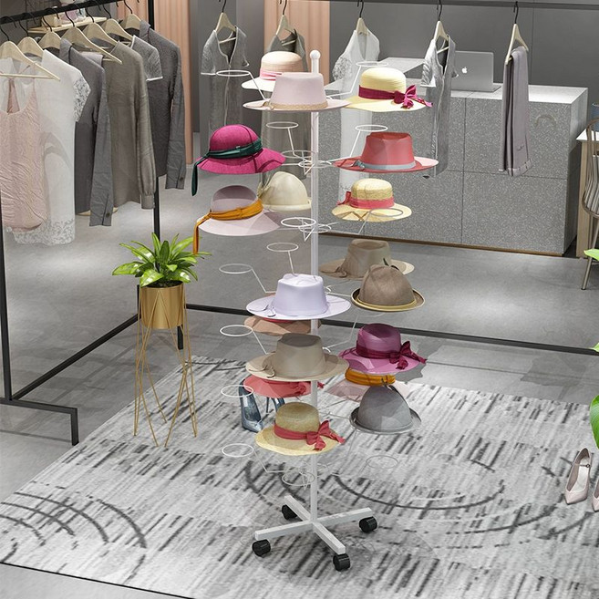 모자 진열대 매장 이동식 바퀴 스탠드 걸이 가방 정리 행거 디스플레이 모자걸이 철제 정리대, 5단 화이트