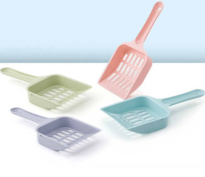 부스러기 없이 깔끔한 배변처리 화장실모래삽 벤토나이트용 두부모래용 고양이모래삽 걸이형 4종 세트, 녹색+청색+회색+핑크