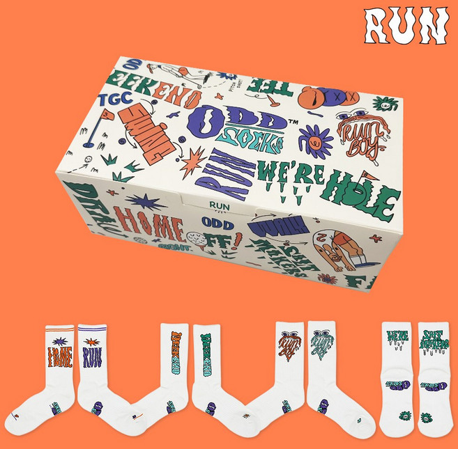 [오드삭스] 4개 선물세트 - 러닝 양말 중목 기능성스포츠양말 쿠션 크루삭스 A