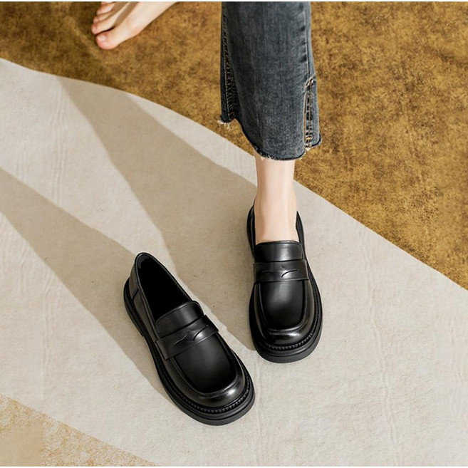 ANYOU 여성 소프트 가죽 키높이 로퍼 심플 부드럽고 발편한 통굽 구두 2 colors