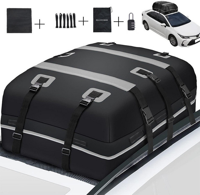 Bornoon 자동차 대용량 방수 루프백 차량용 캠핑용 외출용 루프박스, 1개, 블랙+그레이