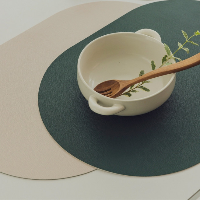마레브홈 가죽 양면 테이블매트 티코스터 셋트 (2ea), 딥그린 + 아이보리, 2개, 435 x 300mm