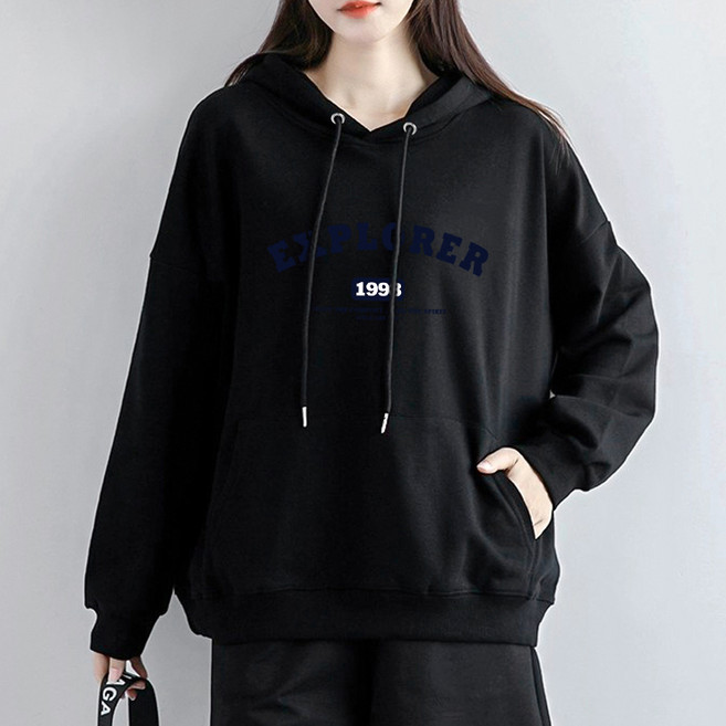 스타일아유 여성 후드티 빅사이즈 레터링 프린트 310g면혼방 오버핏 루즈핏 후드 티셔츠 남녀공용 가을 겨울 TS2127