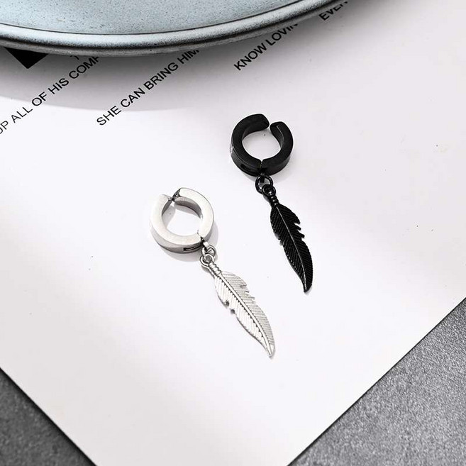 남성 귀찌 이어커프 깃털 팬던트 귀찌 귀걸이