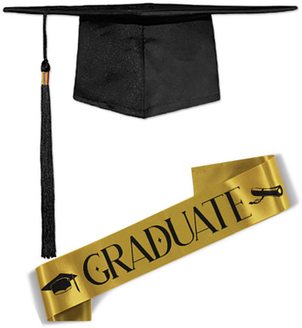졸업식 학사모 축하 모자 졸업 기념 어깨띠, 학사모 어깨띠 SET