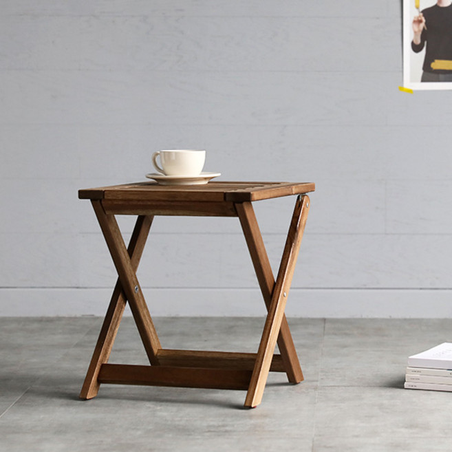 마켓비 TANG 아카시아 원목접이식스툴/협탁, 브라운, 1개