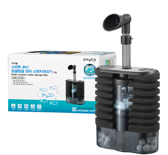 페이토 빙글빙글 4IN1 무소음 모터 스펀지여과기, 1개, 1W