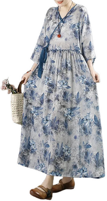 자칠 여름 원피스 여성 생활 한복 복고풍 일상복 롱 원피스 DC-011705