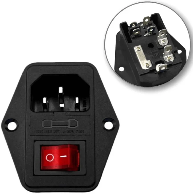 IEC320 C13 C14 전력 소켓 LED 250V 로커 스위치 황동 10A C6 퓨즈 입구 플러그 커넥터 컴퓨터 마운트 콘센, 01 c13 plug with swicth
