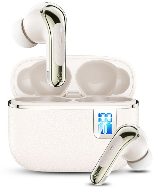 LifeSync 블루투스 이어폰 무선 노이즈 캔슬링 LED 방수 커널형 이어폰, 베이지, H03