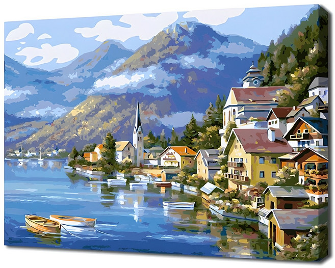 에코솔 셀프페인팅 29색 풍경화 DIY 명화 그리기 40 x 50 cm, 서양의 수상마을, 1개