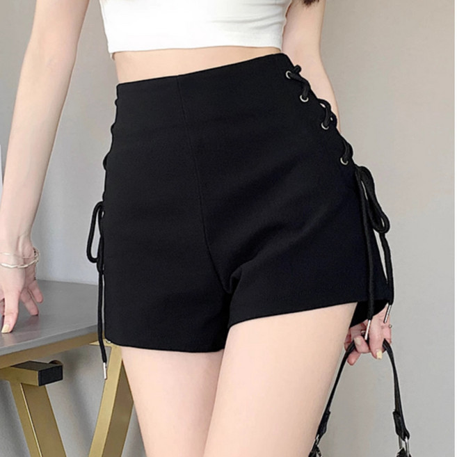 MIREA 여성 하이웨스트 사이드 레이스업 슬림 숏 팬츠 여름 CDK11