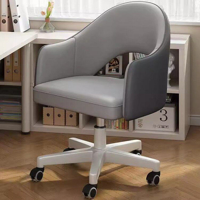 등받이 회전의자 화장대 침실 파우더룸 콘솔의자, 흰색 나일론 발, 고정 팔걸이, C. B02 연회색+진회색 나일론 발