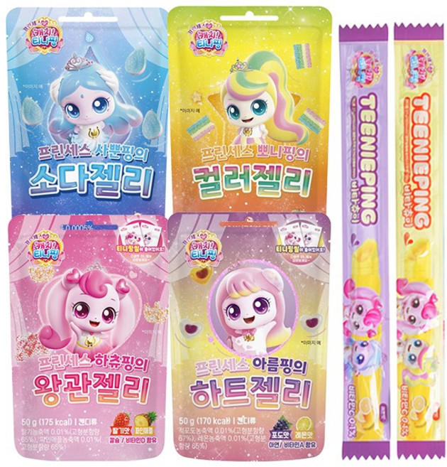 프린세스 캐치티니핑 시즌6 젤리 4종 + 비타츄이젤리 2개 (하츄핑왕관+뽀나핑+아름핑+사뿐핑+비타츄이2개), 1세트, 254g, 4종+비타츄이2개
