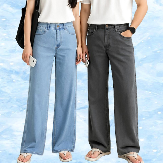 맥건 남자 아이스 쿨 와이드 청바지 여름 데님팬츠