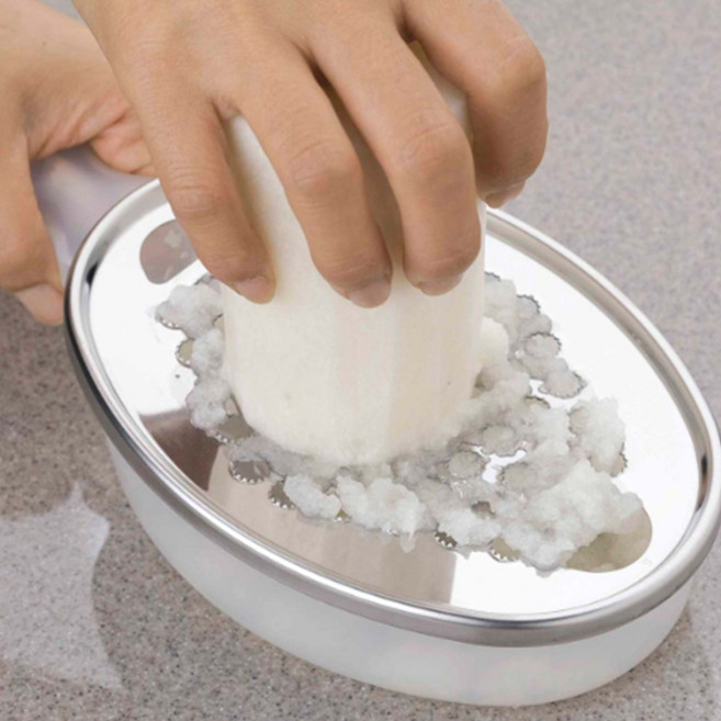 시모무라 강판 스텐 손잡이 무 감자 과일 이유식 투명, 1개