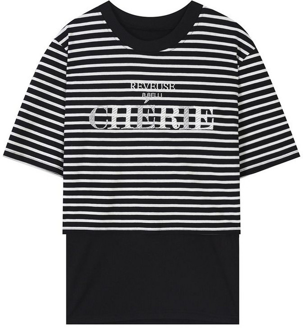 베스띠벨리 배색 보더 레이어드 티셔츠 BIIBG2849