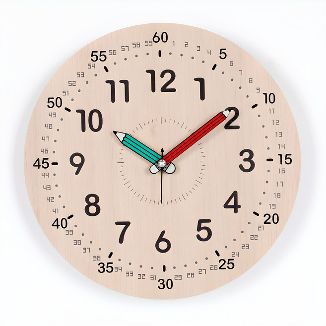 하루아홈 LW2002 다이얼넘버 교육용 시계공부 무소음 벽시계, 혼합색상