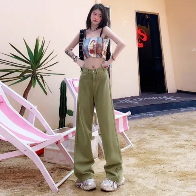 와이드 캔디 컬러 배기 데님 팬츠 이른 가을 날씬해 보이는 와이드 팬츠