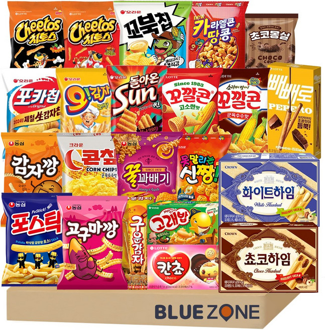 인기과자 22종 선물세트 고깡 감깡 꿀꽈 포틱 포카오 칸쵸 콘칲 카땅 신짱 고래밥 구운감자 치토맵달 치토바베큐 꼬깔군 꼬깔고 빼빼로초코필드 초코하임 화이트하임 꼬북 썬 오감자 몽실, 1세트, 과자 (22개)