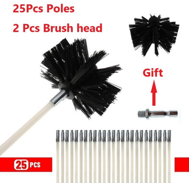 지붕물받이 청소 배관 파이프 배관기계 노즐 플러셔 정원호수 압력 클리닝노즐 150mm 브러시 헤드 굴뚝 570mm 긴 손잡이 유연성 막대 건조기 파이프 벽난로 내벽 및 지붕 도, 25개