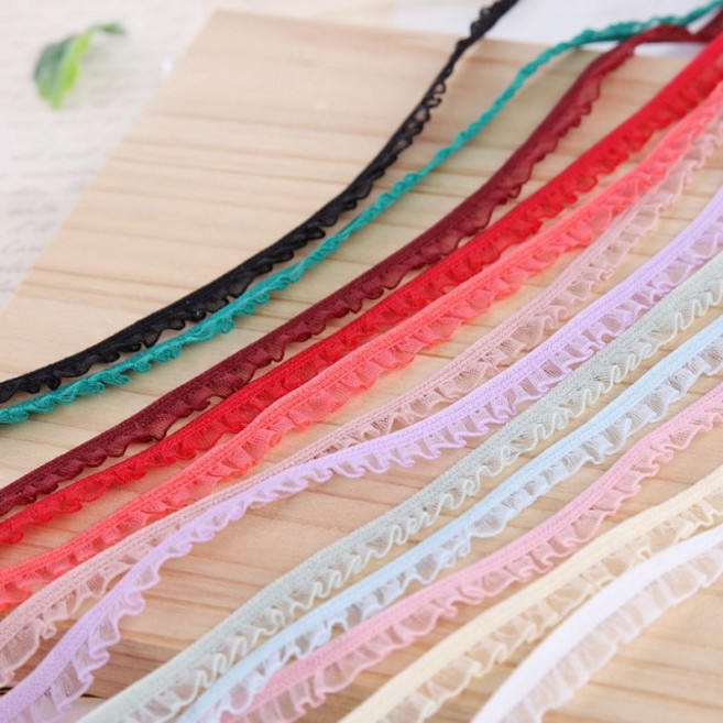 짱패브릭 인형) 6mm 리즐 칼라 미니 셔링 스판 고무레이스, 블랙(15), 1개