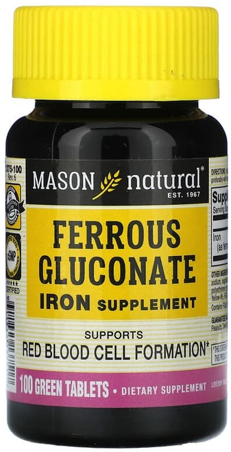 Mason Natural 글루콘산염 녹색채소 100정(1정당 27mg) MAV-13751, 1, 100정 - 쿠팡