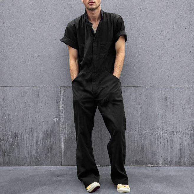 남자 점프수트 작업복 여름 반팔 캐주얼 정비복 우주복 일체형 워크웨어