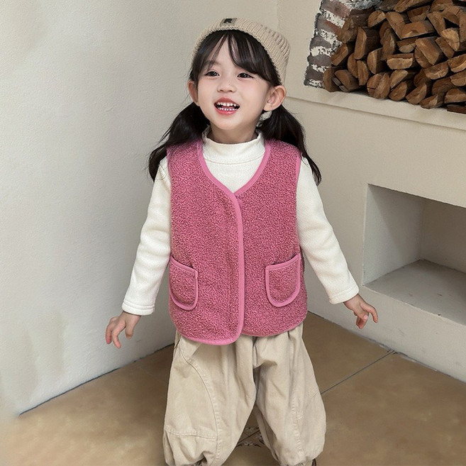 愛北鼻 兒童 - 加厚保暖 素色無袖拉鍊設計