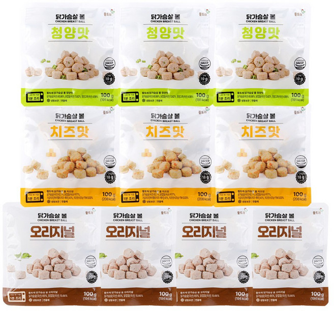풀토래 닭가슴살볼 3종 혼합 세트 100%국내산 식사대용, 100g, 10개