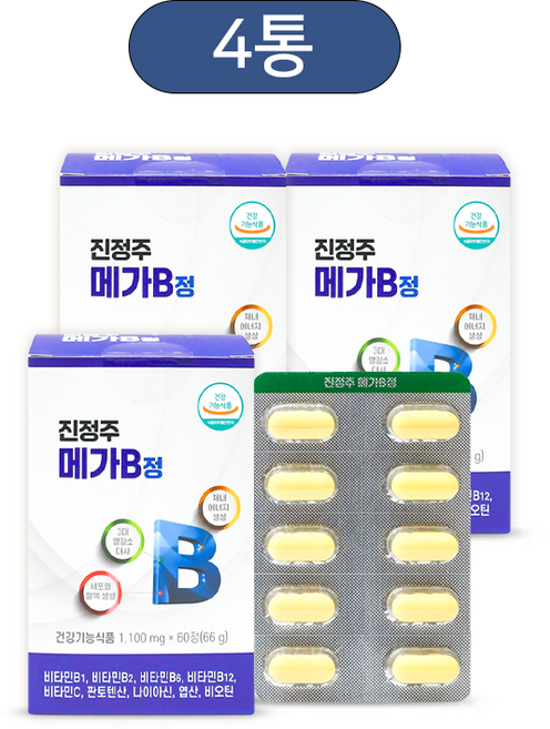 진정주 메가B 1통 활력증진 비타민B 성장기 학생 수험생 에너지, 60정, 4박스