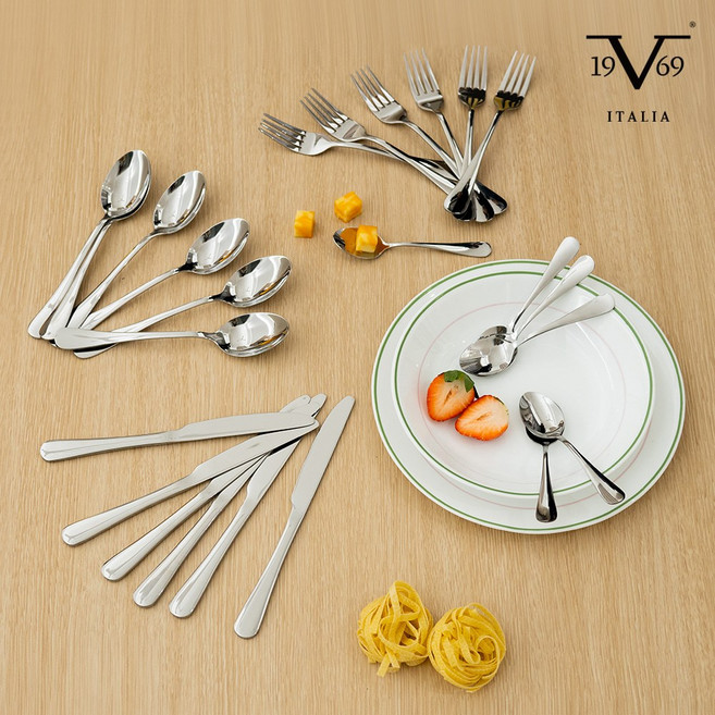 ITALY 19V69 플레인 양식기 스테인리스 커트러리 6인 세트 (24p 패키지포장), 24p, 실버, 1개