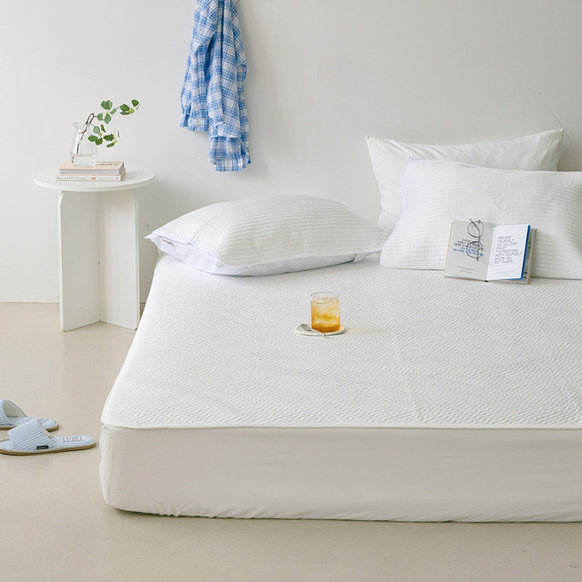 바자르 얼음결 3중직 냉감 밴딩 패드, 물결 화이트, 쿨매트