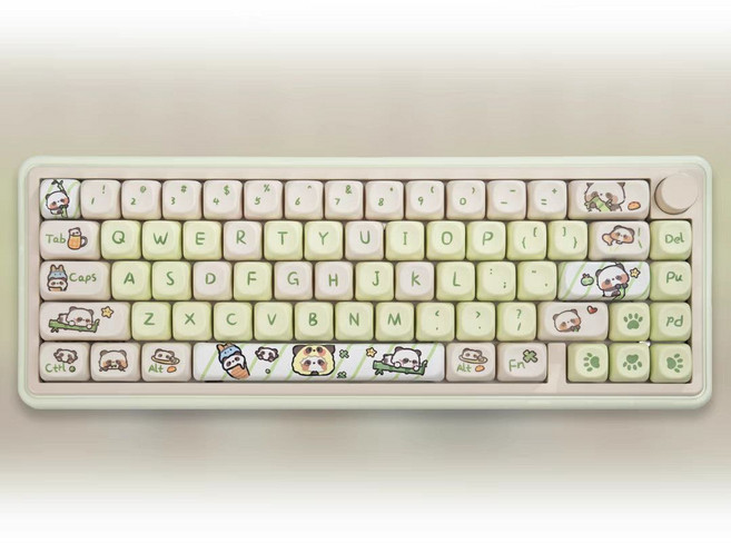 漫步貓 QMK65 機械鍵盤 三模連接 Gasket結構 RGB燈光, 1個, QMK65抹茶綠+moa奶綠熊貓【送刷子】風靈軸【麻將音推薦】