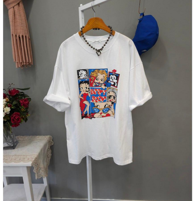 베베 컬러 캐릭터 박스 반팔티