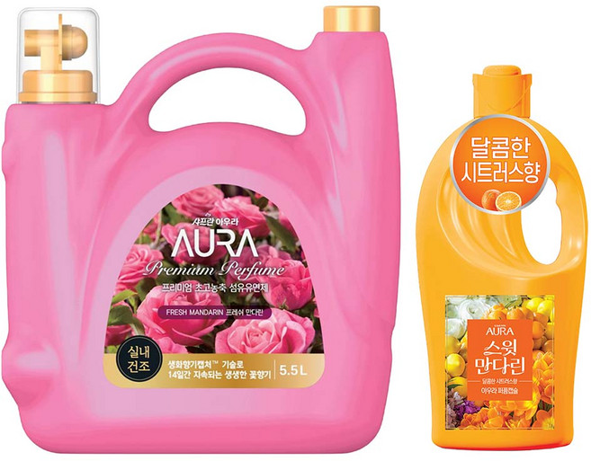 아우라 프리미엄 초고농축 섬유유연제 프레쉬만다린 5.5L + 퍼퓸캡슐 스윗만다린 1L, 1개