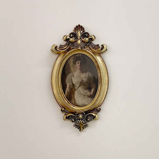 엔느 엔틱 빈티지 프레임 골드 타원형 벽걸이 액자, 1개, 엔틱 골드