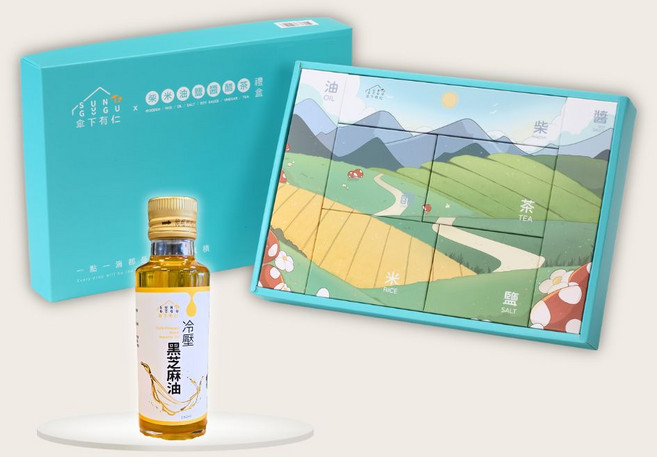 傘下有仁 柴米油鹽醬醋茶禮盒 免運優惠 入厝 過年伴手禮 企業送禮 聖誕結婚禮盒, 1個, 冷壓黑芝麻油150ml, 150L