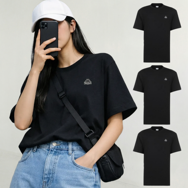 카파 kappa 3세트 남녀공용 기능성 러닝 헬스 반팔 티셔츠