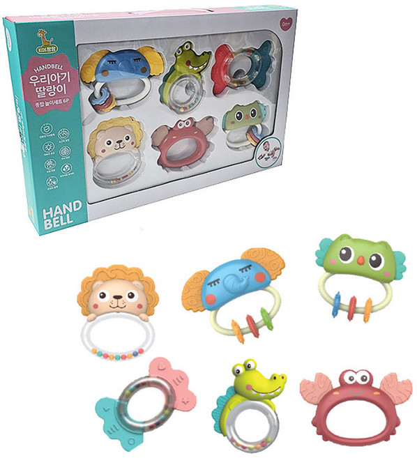 키즈팡팡 우리아기 딸랑이 종합 놀이세트 6P 영유아 발달 장난감, 1개