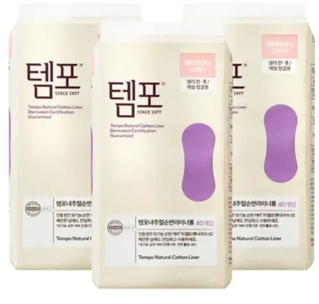 템포 유기농 순면 팬티라이너 롱 40p x 3팩