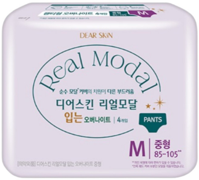 디어스킨 리얼모달 입는 오버나이트, 중형, 4개입, 4개